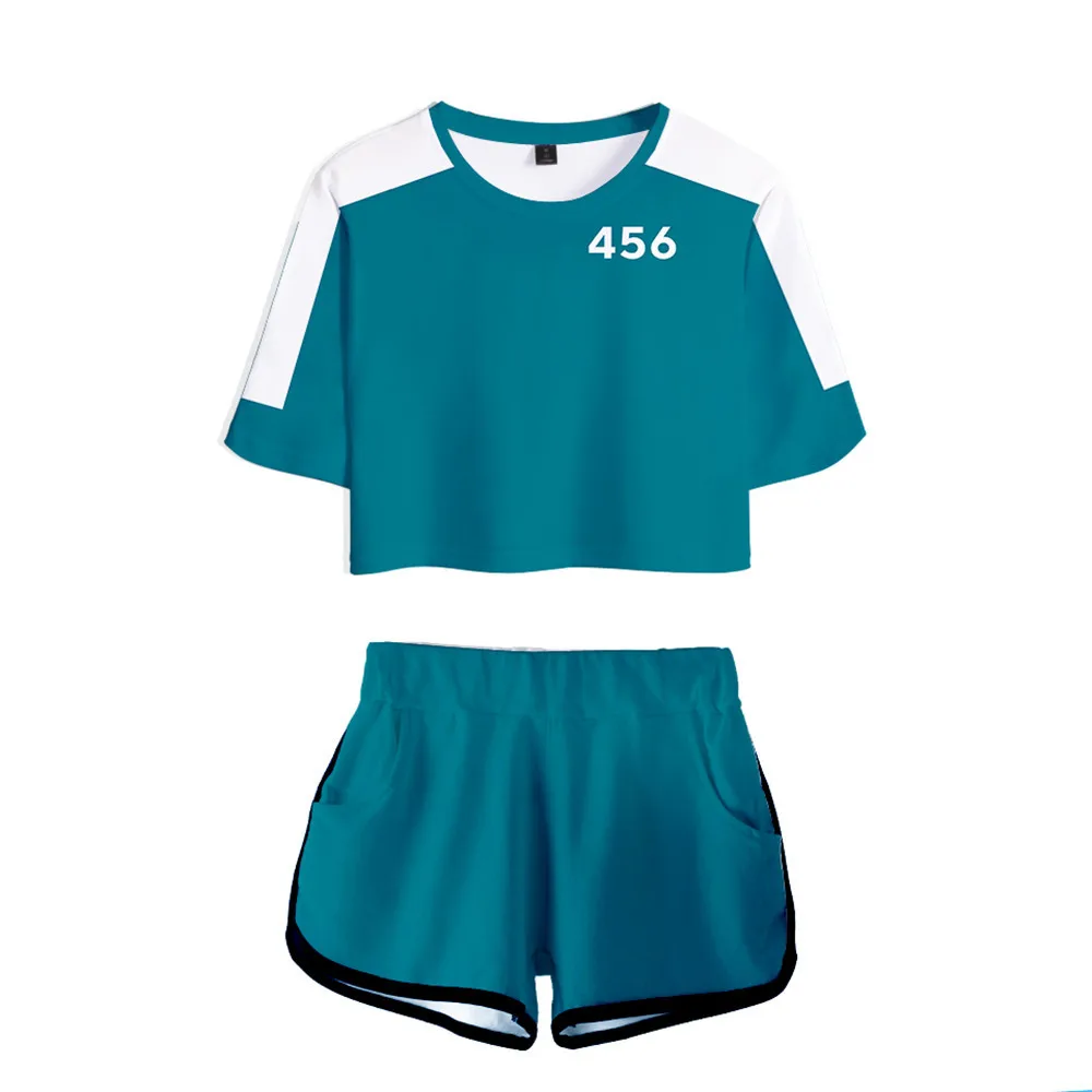 Женский костюм из двух предметов: шорты и кроп-топ с 3D-принтом |