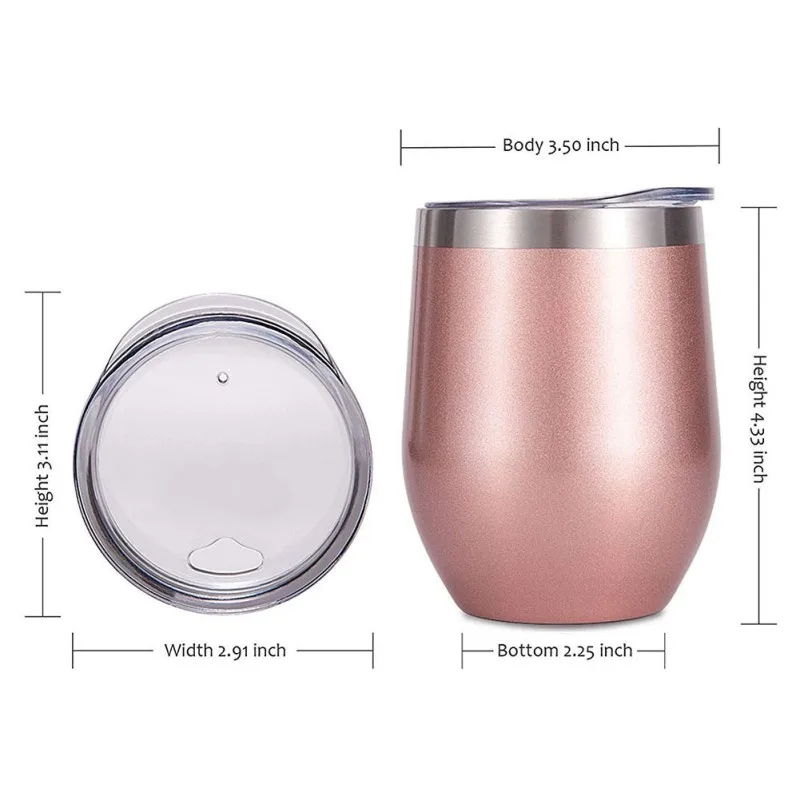 

CXD-12oz Vacuum Insulated Wine Glass Stainless Steel Wine Cup (with Lid) Double-layer Durable Coffee Champagne Beer Cup
