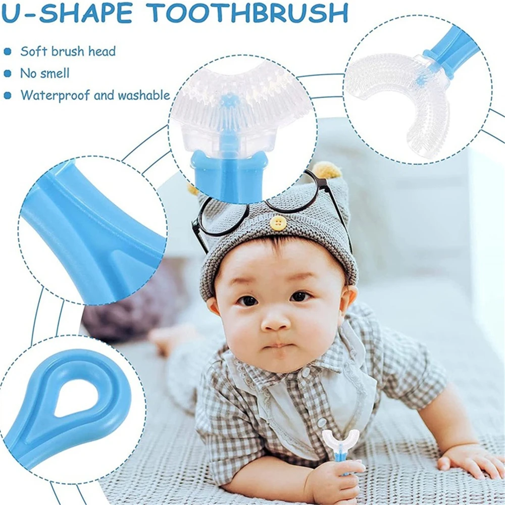 Cepillo de dientes en forma de U para ni&ntilde;os, mordedor infantil de 360 grados, cepillo de silicona para ni&ntilde;os peque&ntilde;os, cuidado bucal, limpieza-2