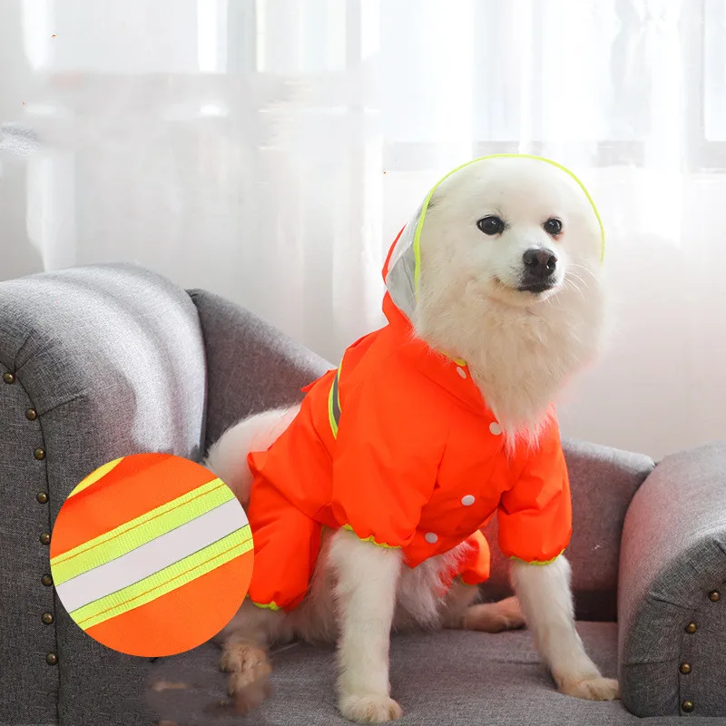 Dog Raincoat Rainy Weather Waterproof All-inclusive Reflective Poncho Dogs Jumpsuit Pet Jacket Clothes raining coat | Дом и сад