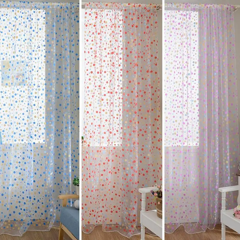 

Curtain Polka Dots Drape Panel Sheer Scarf Valance Tulle Voile Door Room Window Curtains Cheap for Living Decoration 100cmx200cm
