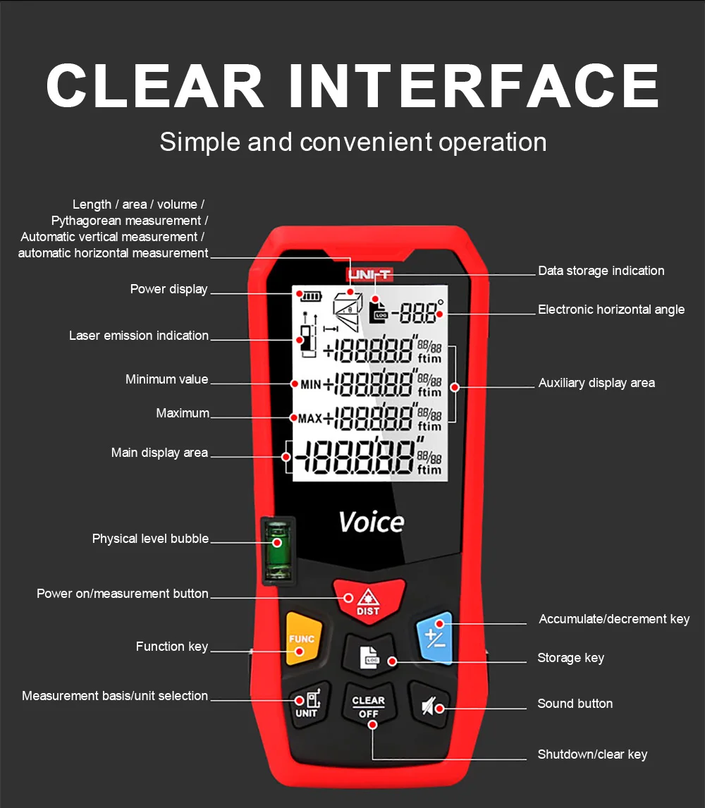 UNI-T Handheld Laser Rangefinder Distance Meter LM40 40M 50M 60M Medidor Laser Tape Build Measure Device Electronic Ruler
