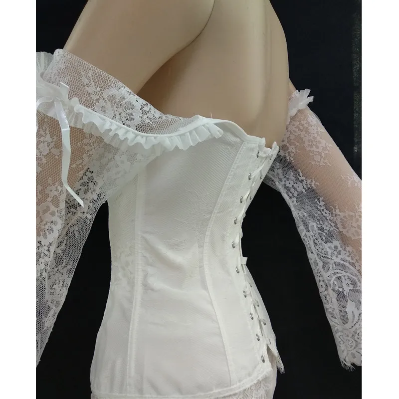 Jececer Ретро кружевной рукав Свадебный корсет Топ жаккардовая ткань с цветочным