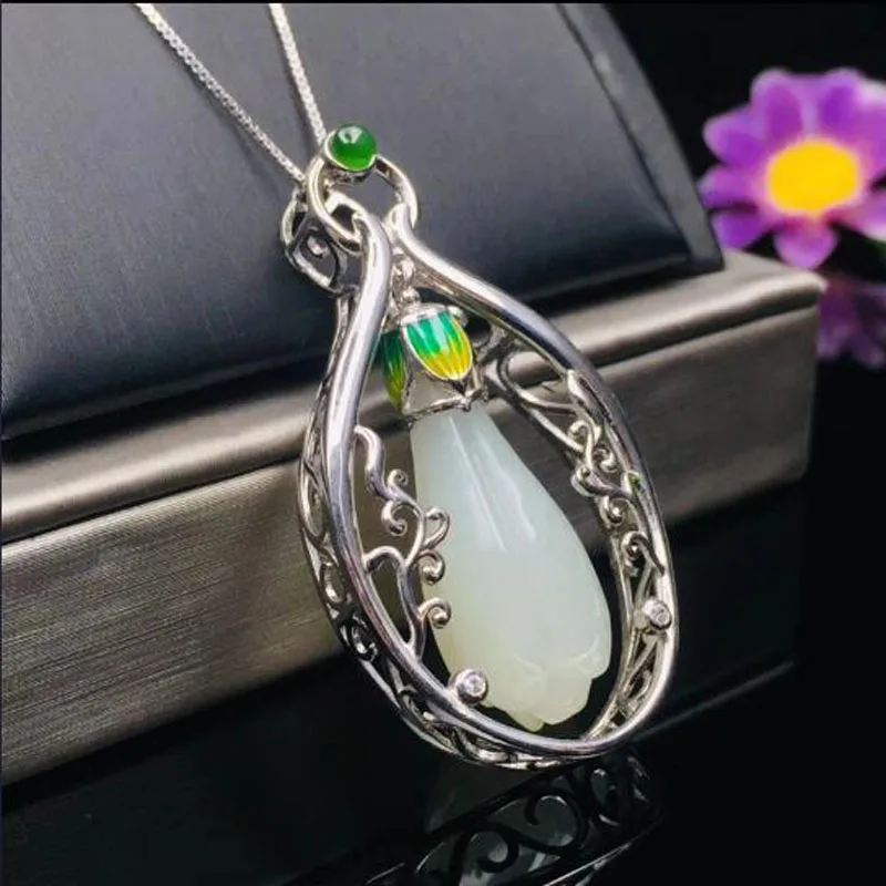 925 пробы серебро (HeTian) нефрита белого нефрита: Серебристая оправа набор с нефритом