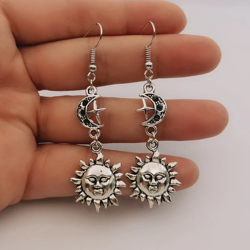 Серьги ручной работы в стиле бохо С небесным солнцем Луной и звездами Висячие