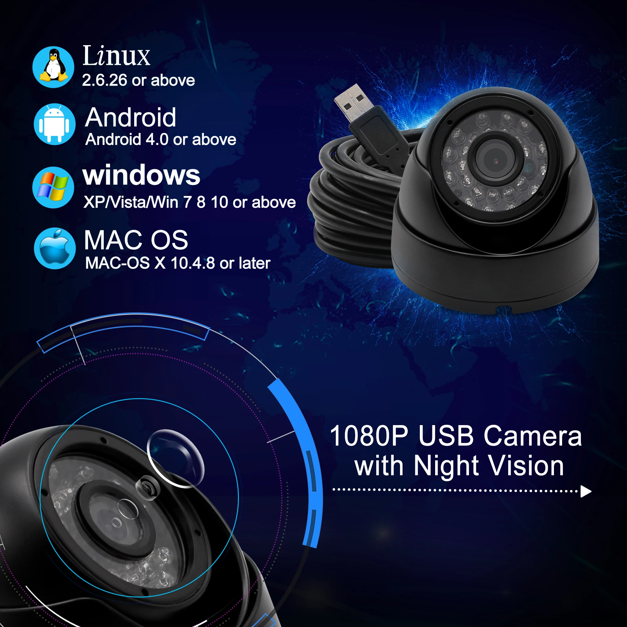 5.0Megapixel night vision USB Camera 2592x1944 Aptina MI5100 CMOS outdoor dome camera | Безопасность и защита