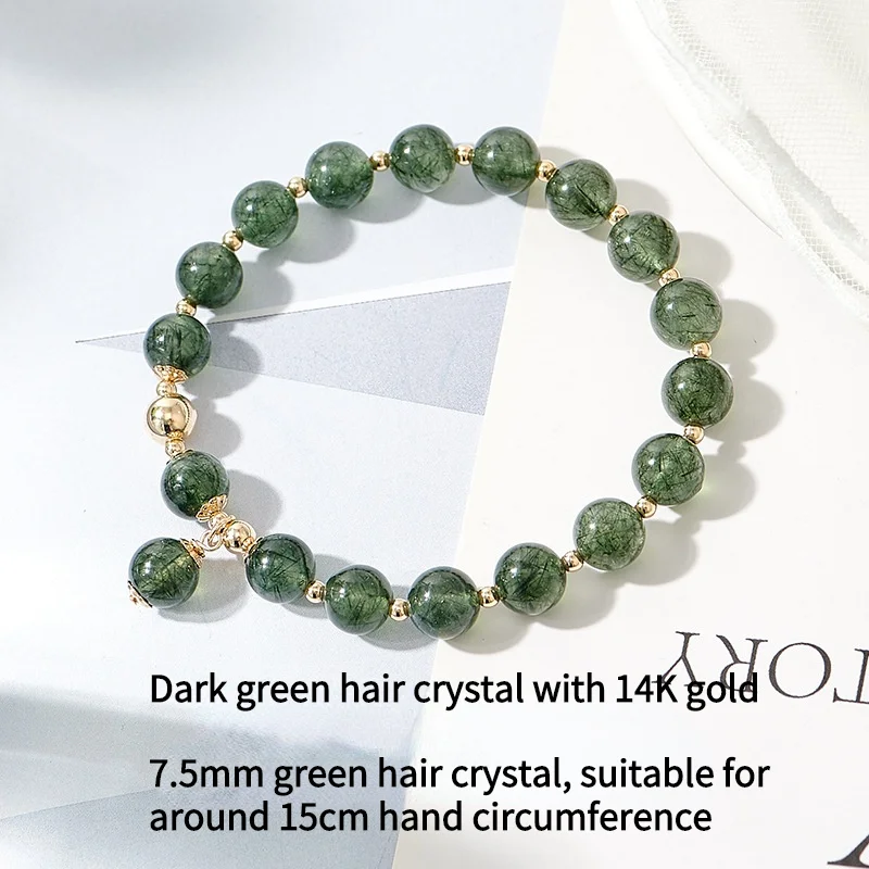 

Green Crystal Beads Single Circle Bracelet DIY Handmade with 14K Real Gold Plating Temperament Bracelet wholesale bangles