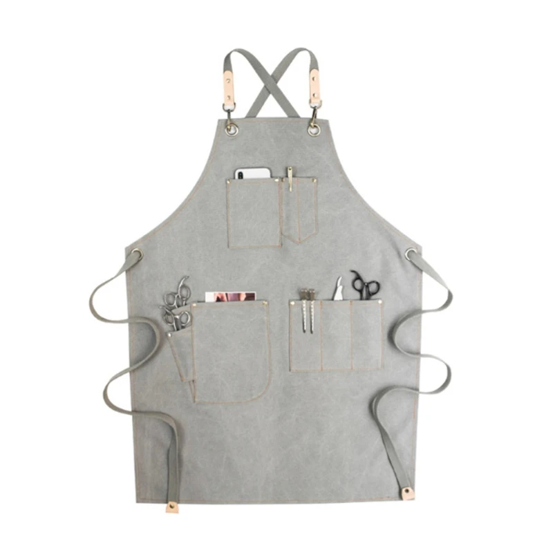 

Chef Apron Cotton Canvas Cross Back Adjustable Apron with Pockets for Women and