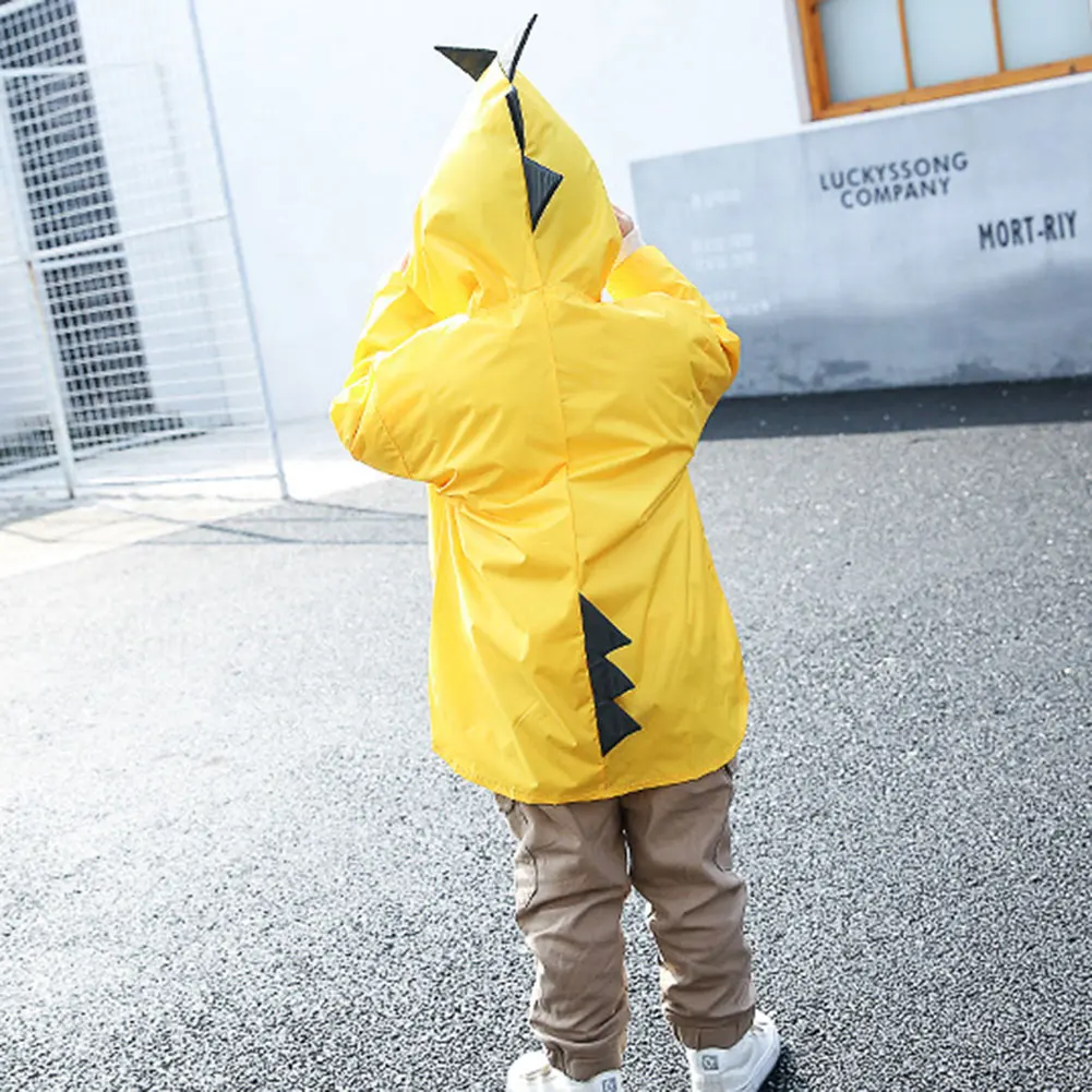 Новый детский плащ дождевик водонепроницаемый с капюшоном рисунком динозавра