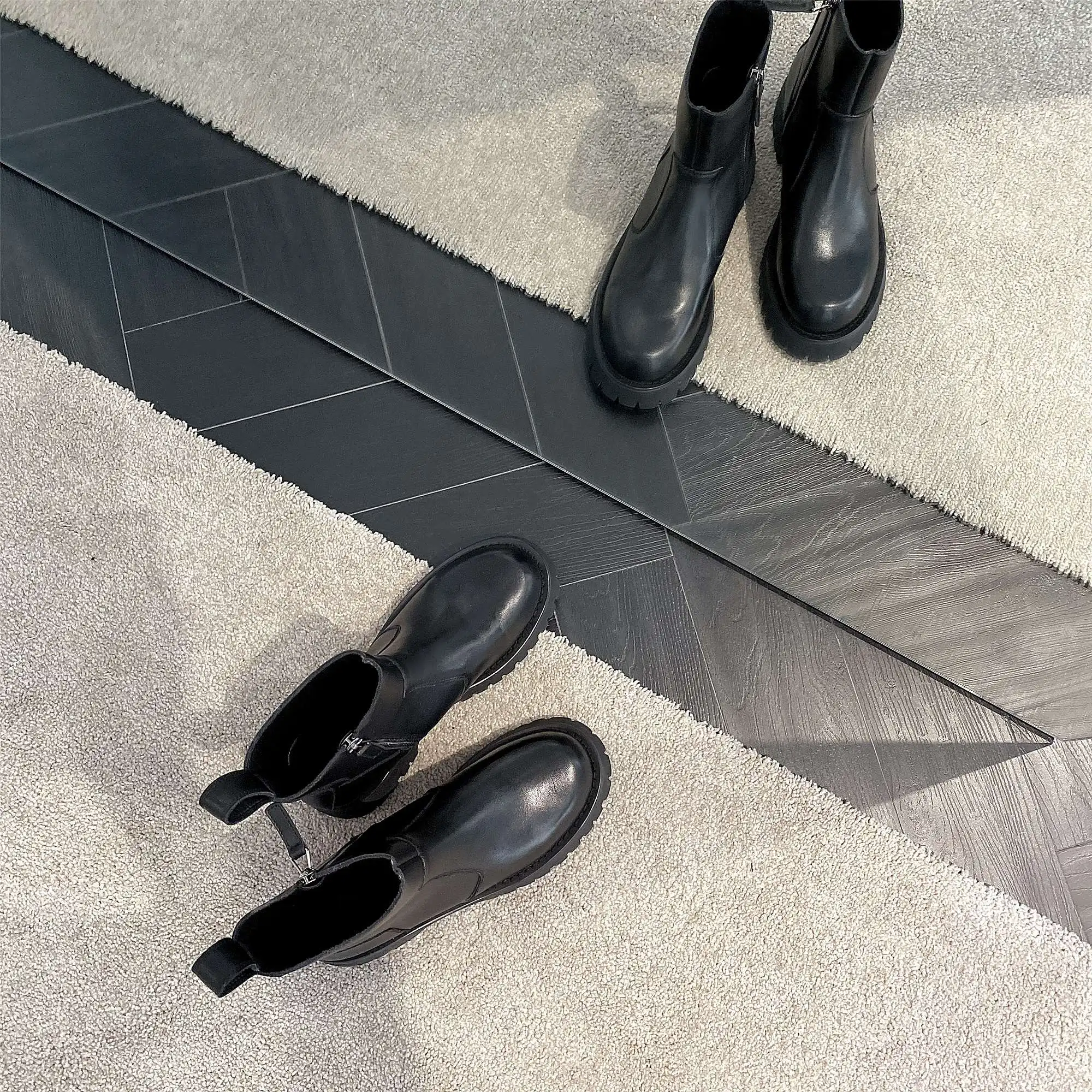 

Vichelo Hot limited customization high quality brand shoes natural leather round toe med heel zipper gentlewomen ankle boots L35