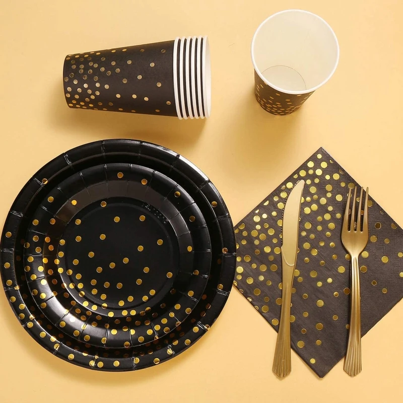 

150pcs Disposable Tableware Set Dinnerware Party Supplies 25 Guests Dinner Plates for Wedding Birthday Anniversary Xmas Party