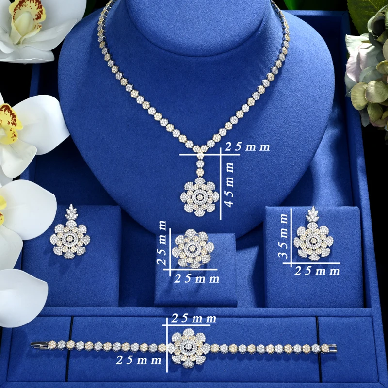 Be 8 новый дизайн Роскошный AAA цветок с Цирконом Форма серьги и кулон Ювелирные