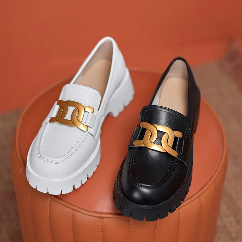 

EGONERY Women spring Fashion Square Heel Leisure Shoes Concise Comfortable ventilation Metal decoration Round Toe Mature soft