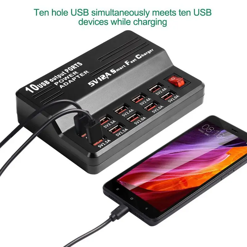 EU Plug 10 Ports USB Charger 3.5A Quick Charge For iPhone iPad Samsung Multiple Wall Mobile Phone Universal Adapter | Электроника