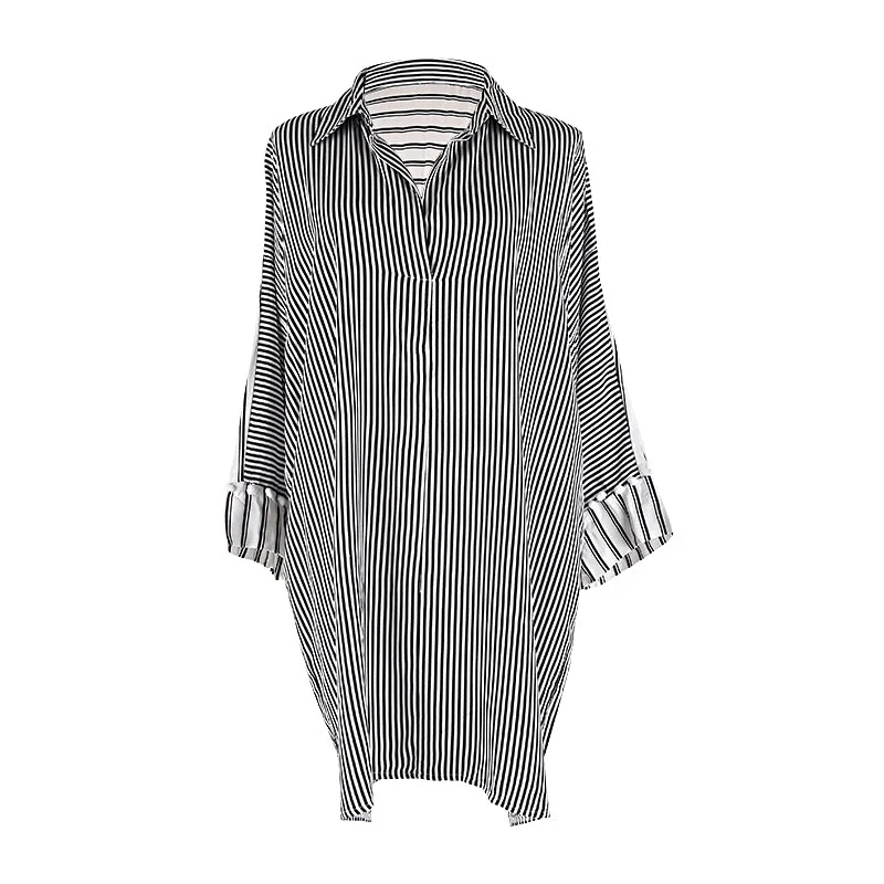 

2021 New Rayon Stripe Combination Hairball Shirt Style Holiday Cardigan Beach Bikini Coat Swimsuit Blouse