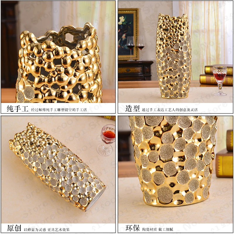 

Creative Golden Ceramic Vase Decoration Dry Flower Insert Ceramic Craft Modern Home Decoration Living Room TV Cabinet Floral