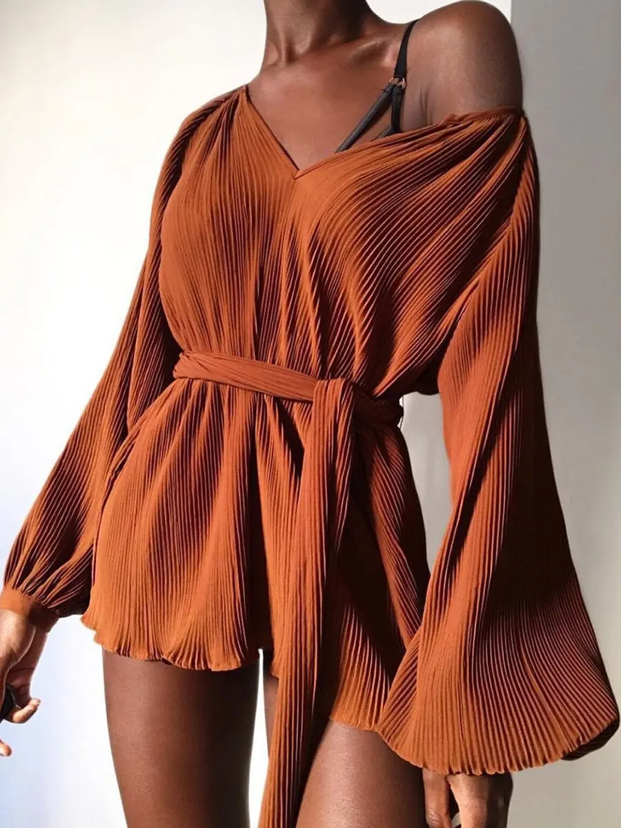 

2021 new fashion casual V-neck long-sleeved sexy lace-up jumpsuit women
