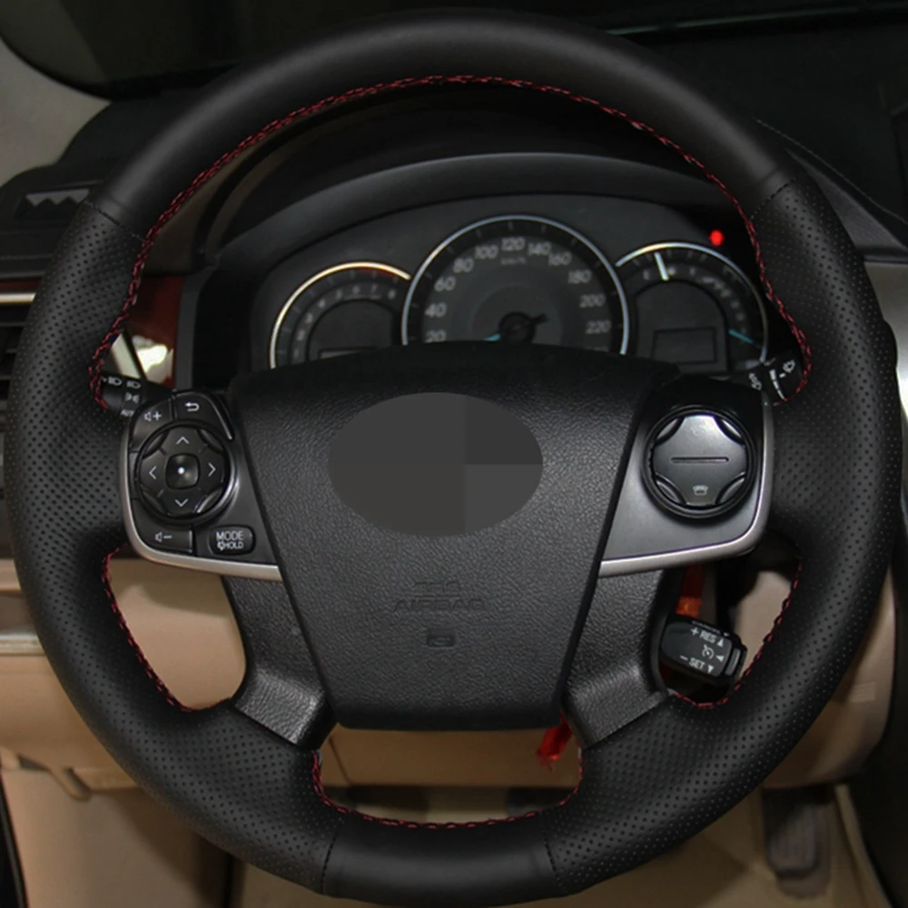 Чехол рулевого колеса автомобиля DIY ручной работы черного цвета из искусственной