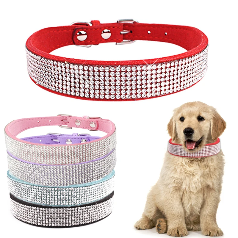 Шикарные Собачьи Ошейники со стразами из искусственной кожи для домашних