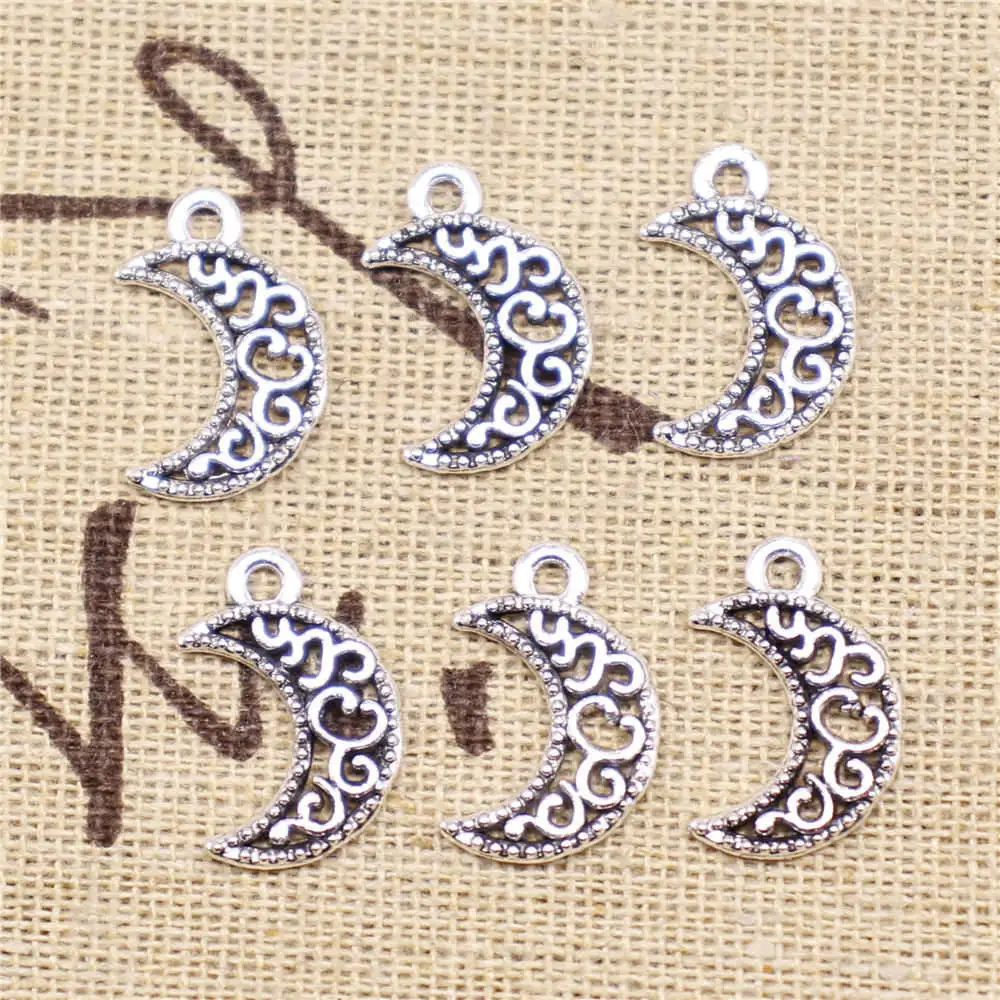 

Pendant Necklac 17x11mm Carved Moon Charms Antique Silver Color 20pcs