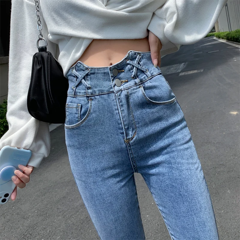 

Summer 2021 Thin Ultra High Waist Slim Stretch Jeans Women's Personalized Waist Slimming Skinny Frayed Pencil Pants Jeans