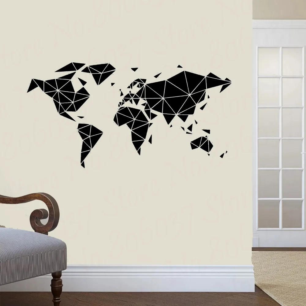 Геометрическая карта мира наклейка на стену окно Декор для дома и офиса