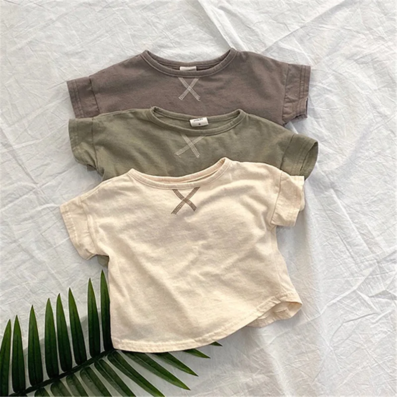 

Baby's Pure Cotton Short-Sleeved T-shirt Baby Boy's Retro round Neck Half-Sleeve Top