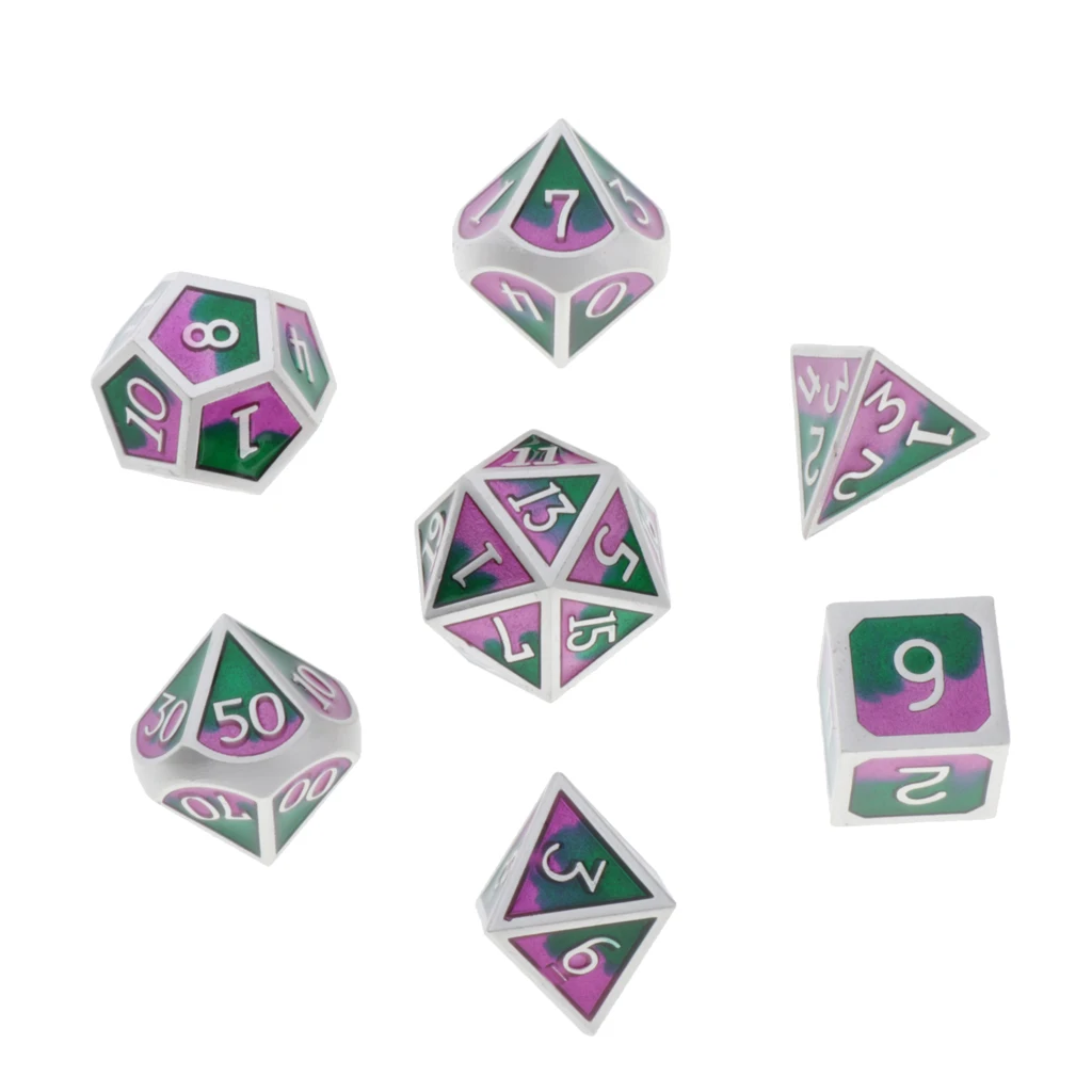 Pink Green Набор металлических многогранных кубиков, 7 шт комплектных кубиков D4 D6 D8 D10 D12 D20 отлично подходит для подземелий и Драконов - Цвет: Pink Green