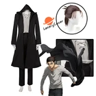 Костюм для косплея, аниме Атака Титанов, Эрен джегер, парик, черный Тренч с капюшоном, футболка, штаны, костюм, Атака Титанов