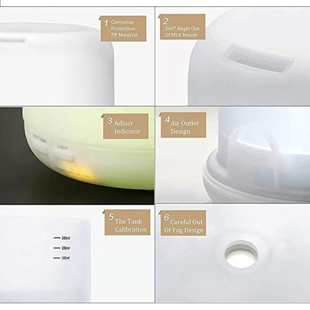 Арома-диффузор увлажнитель с теплым ароматом лампа электрическое освещение 500 мл