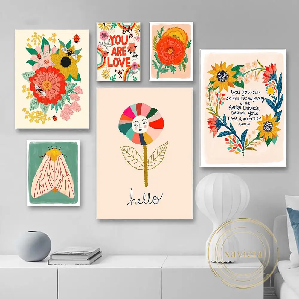 

Motivational Inspirational Quote Canvas Painting Abstract Flower Sunflower Bee Wall Art Poster Nordic Modern Home Decor Nursery