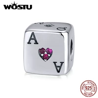 wostu magic dice poker cards charms 925 sterling silver square beads fit original bracelet pendant lucky jewelry gift cqc1440