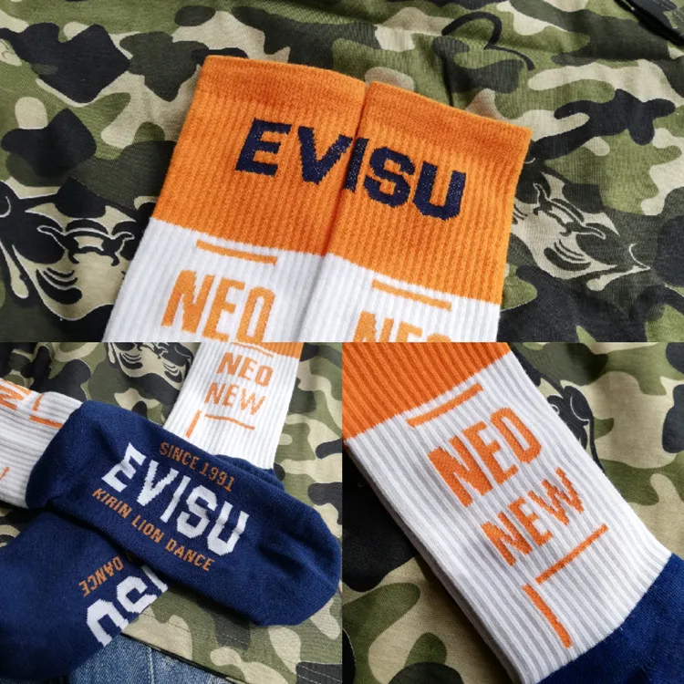 Бренд Evisu повседневные хлопковые мужские носки Модные дышащие теплые чулки спортивные мужские и женские парные носки