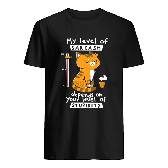Кот мой уровень сарказма зависит от вашего уровня тупости рубашки|Мужские