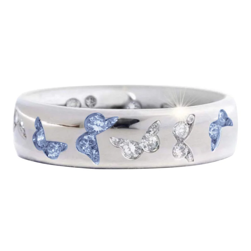 Инкрустированное кристаллом кольцо в виде бабочки разноцветное женское