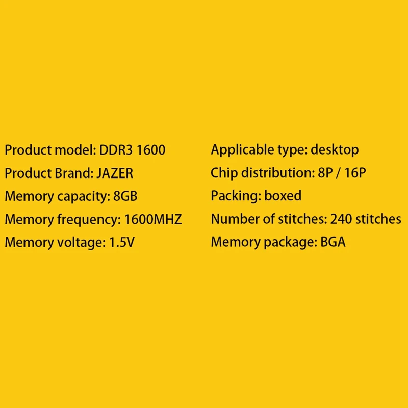 

JUHOR PC Memory DDR3 8GB 1600MHz 1.5V 240 Pin PC Computer Desktop Memory Module Ram Memory Stick