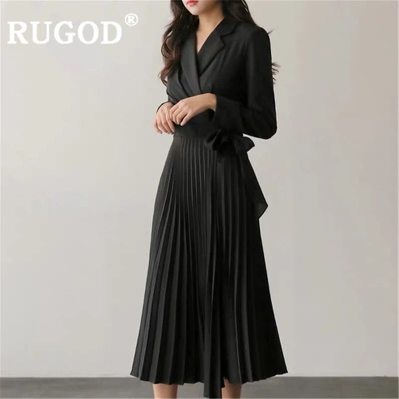 Женское плиссированное платье RUGOD однотонное длинное с вырезами на шнуровке