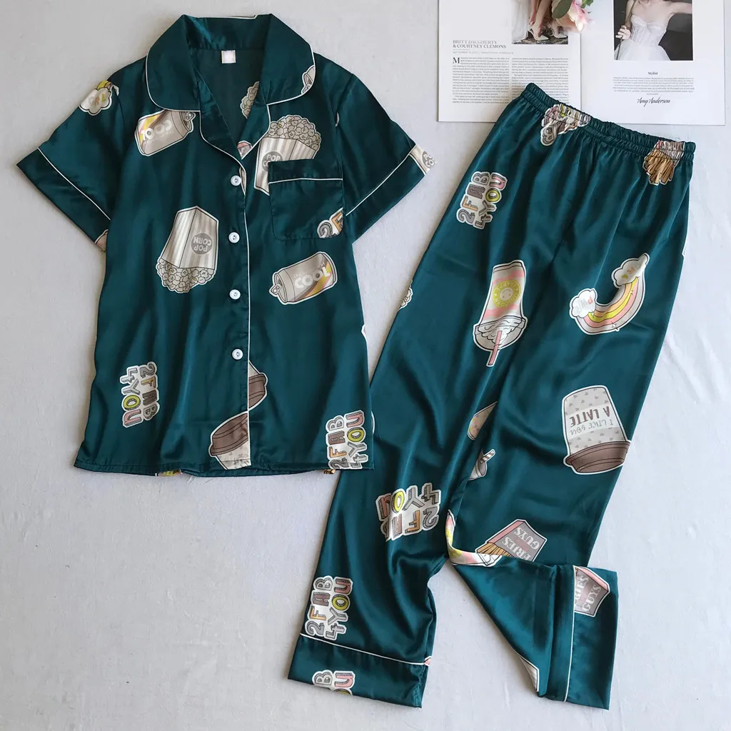 

Women Pajamas Set Sleepwear Short Sleeve Mujer Pijamas Nuisette Sexy Lingerie Nightwear Silk Satin Pyjamas Pjs Suit 2pcs/3pcs/#4