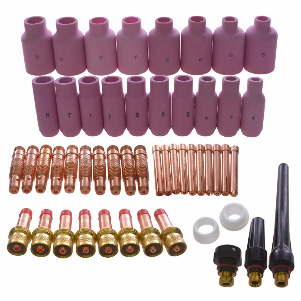 51pcs TIG Gas Lens Collet Body Nozzle Consumables Kit Fit WP 17 18 26 TIG Welding Torch Cup
