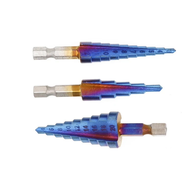 

HSS Nano blue Coated Step Drill Bit Drilling Power Tools Metal High Speed Steel Wood Hole Cutter Step Cone Drill set