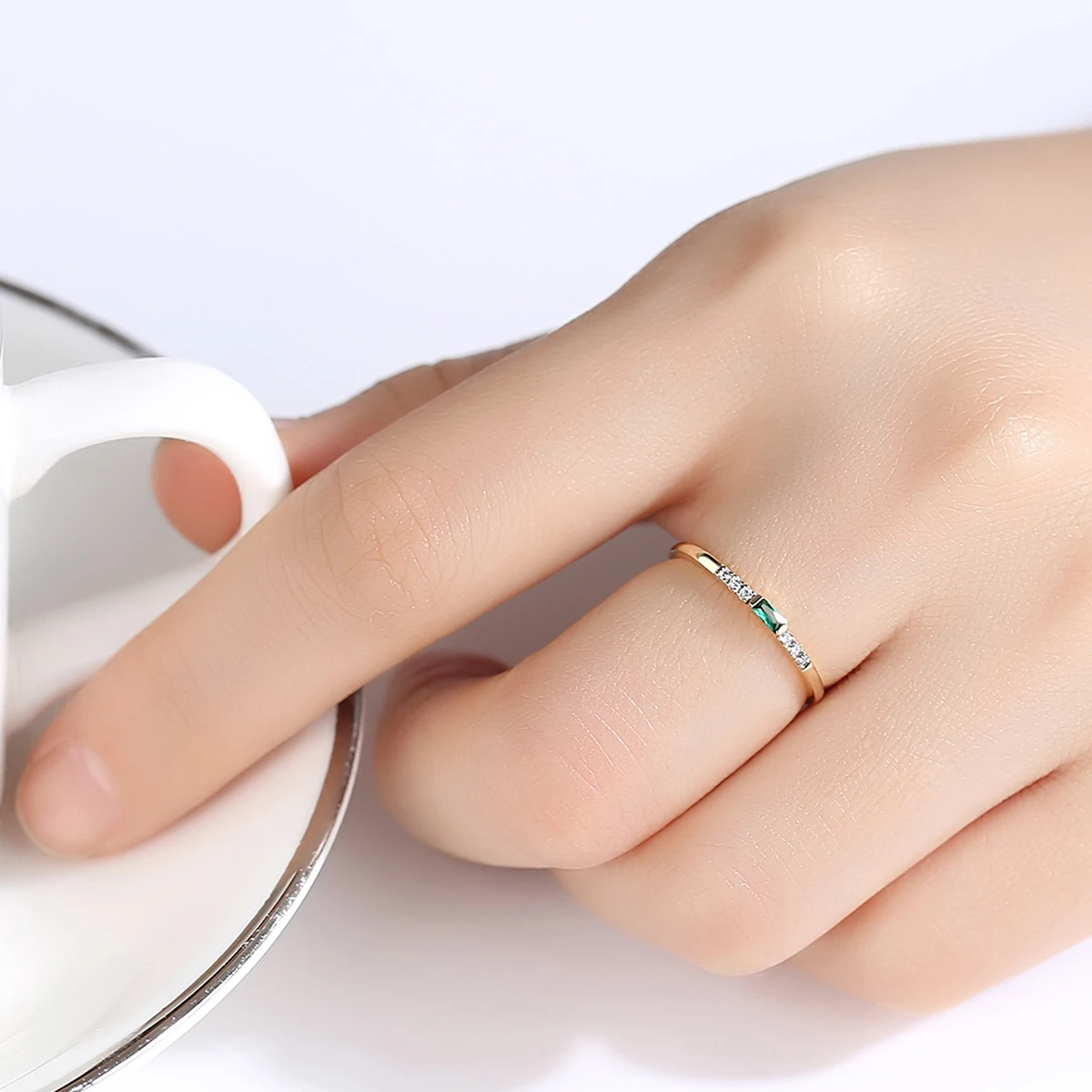

SANYU Pure 14k Gold Emerald Rings For Women 14K Gold 585 Engagement Ring Gemstone Fine Jewelry Anillos De Ouro Gifts Size 5678