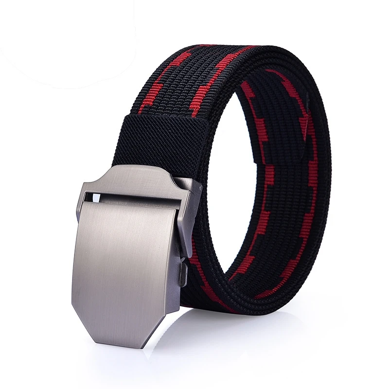 

New plate buckle canvas belt automatic smooth buckle nylon belt for men