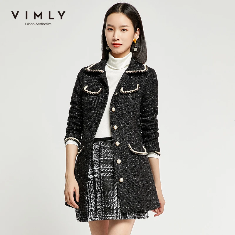 Элегантная Офисная Женская куртка Vimly модное однобортное пальто с отложным