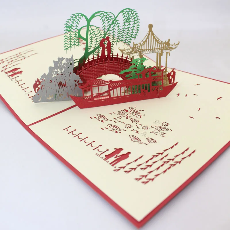 10 шт. лазерная резка влюбленных мост 3D выдвижная поздравительная открытка