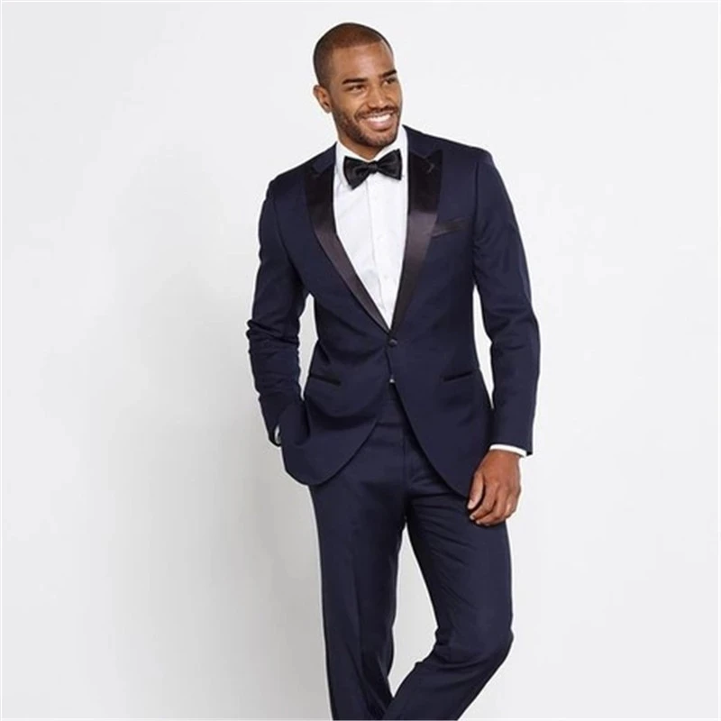 

Мужской смокинг с отложным воротником, темно-синий пиджак с одной пуговицей и брюки, приталенный силуэт, 2022