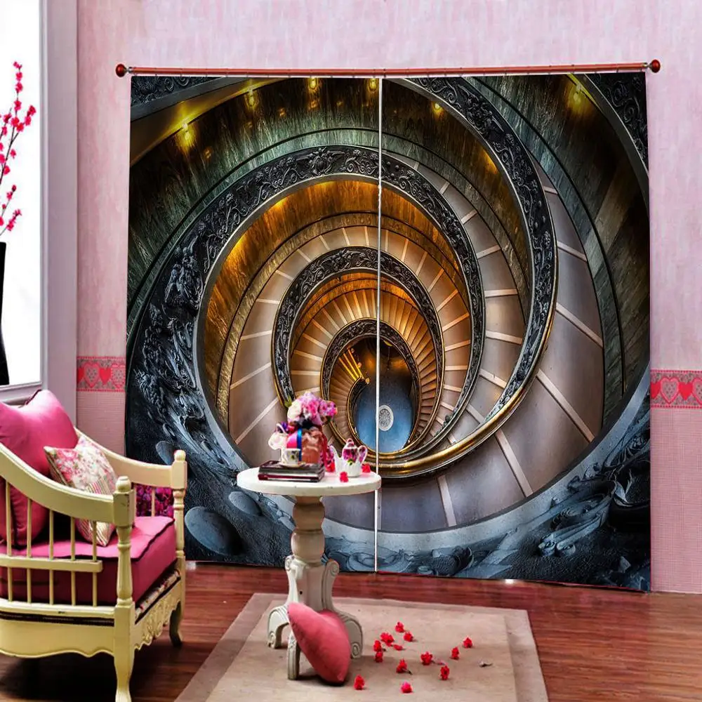 

Window Blackout Curtains 3D Printed Curtains For Living Room Bedroom abstract spiral staircase Curtain Decoration