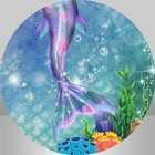 Круглый фон для фотосъемки с изображением русалки Детский День Рождения фотография Фон под водой коралловый ракушки весы синий фон для фотосъемки