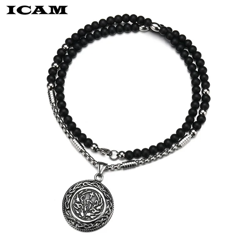 ICAM винтажный крест-кулон ожерелье из нержавеющей стали Новый дизайн Черная цепь