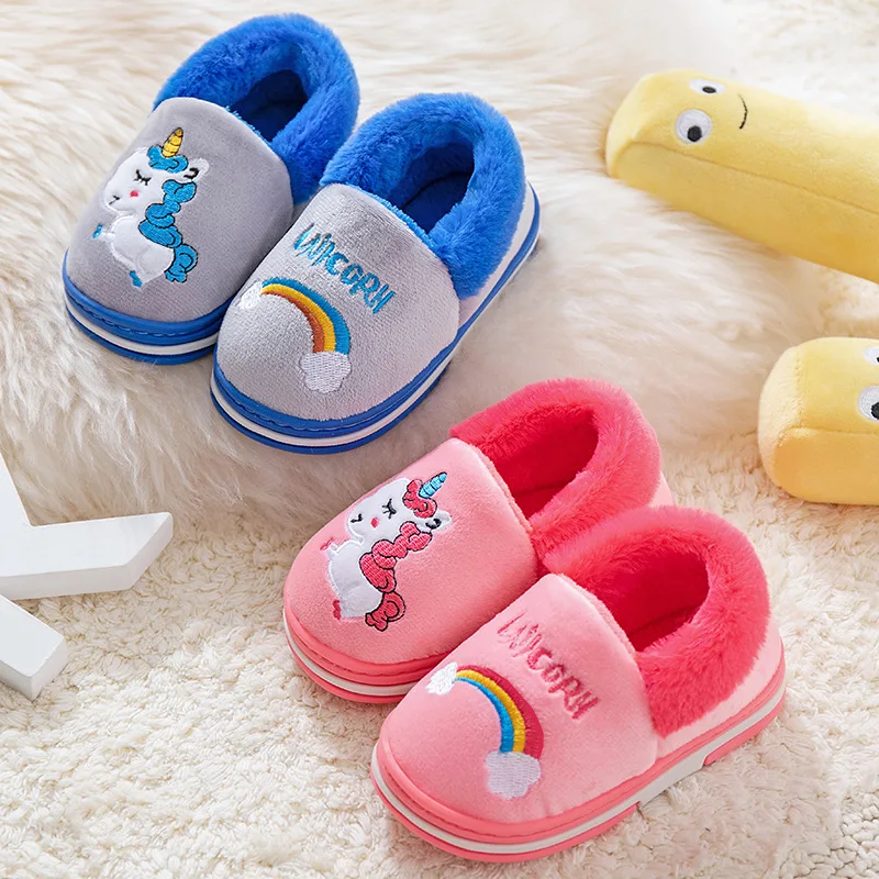 Зимние домашние тапочки для детей с рисунками животных из мультфильмов теплые