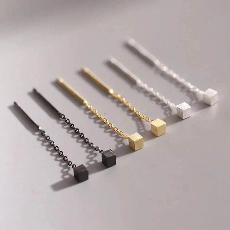 

Geometric Block Long Tassel Bar Drop Earrings Gold Silver Black Korean Dangle Earring Simple Alloy Ear Line For Women Jewelry